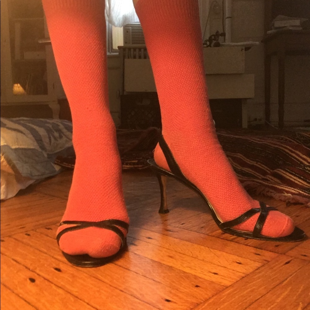 Manolo Blahnik black leather sling-back sandals